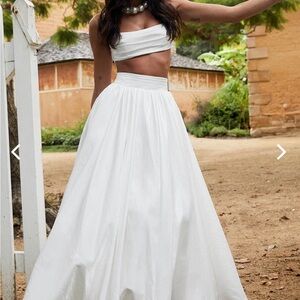 White Maxi A-Line Skirt Set of Two Pieces Pleated for Bride